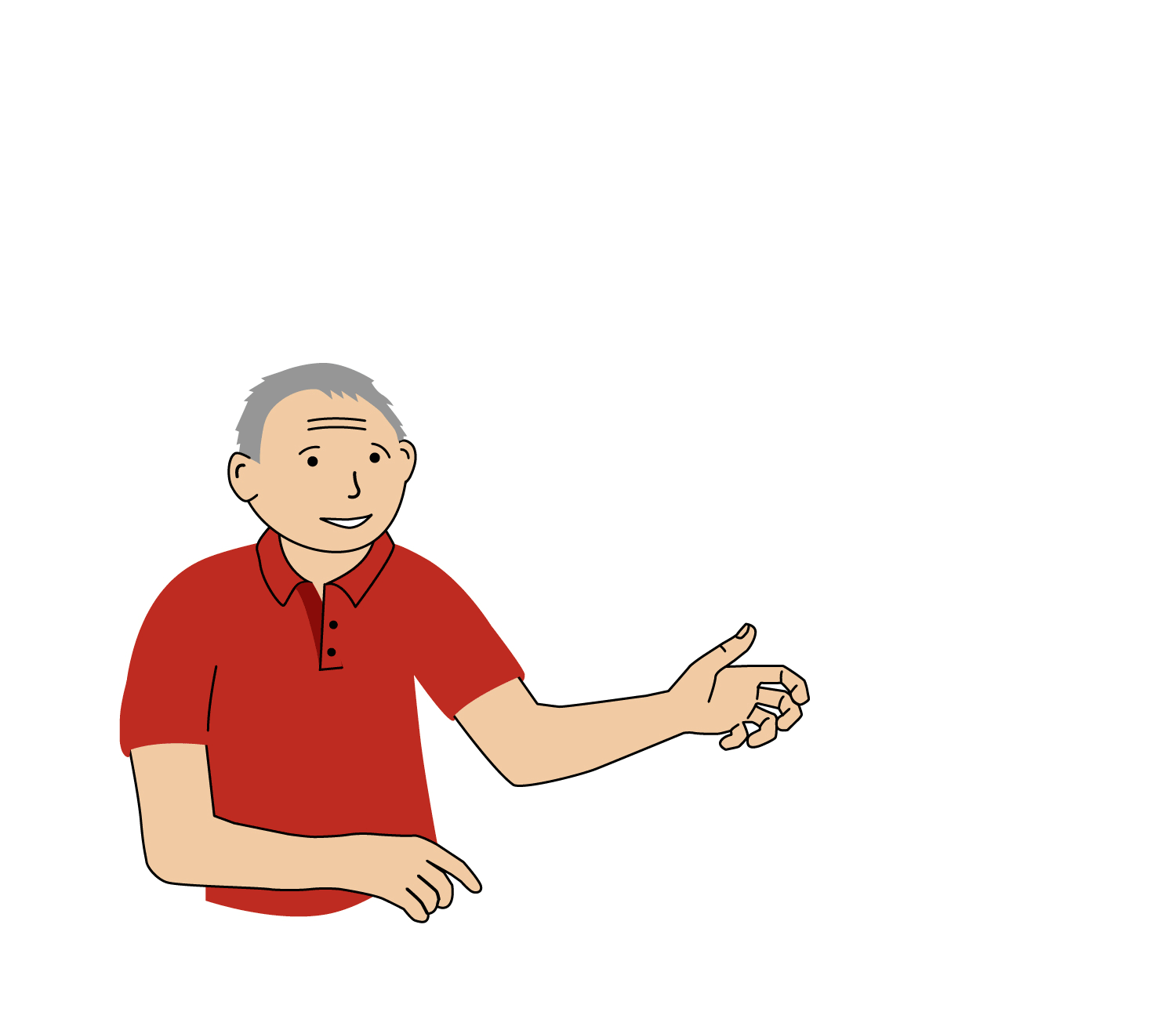 En äldre man sträcker ut vänster hand och har fingrarna lite böjda, Han tänker på rörelsen han gör när han vrider på vattnet i duschen. Animation.